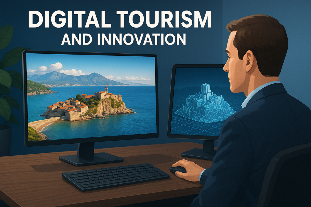 Pantalla con destino turístico y su gemelo digital destinos turísticos en visualización 3D