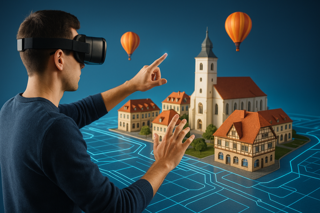 Usuario interactuando con entorno turístico 3D para potenciar gemelo digital conversión