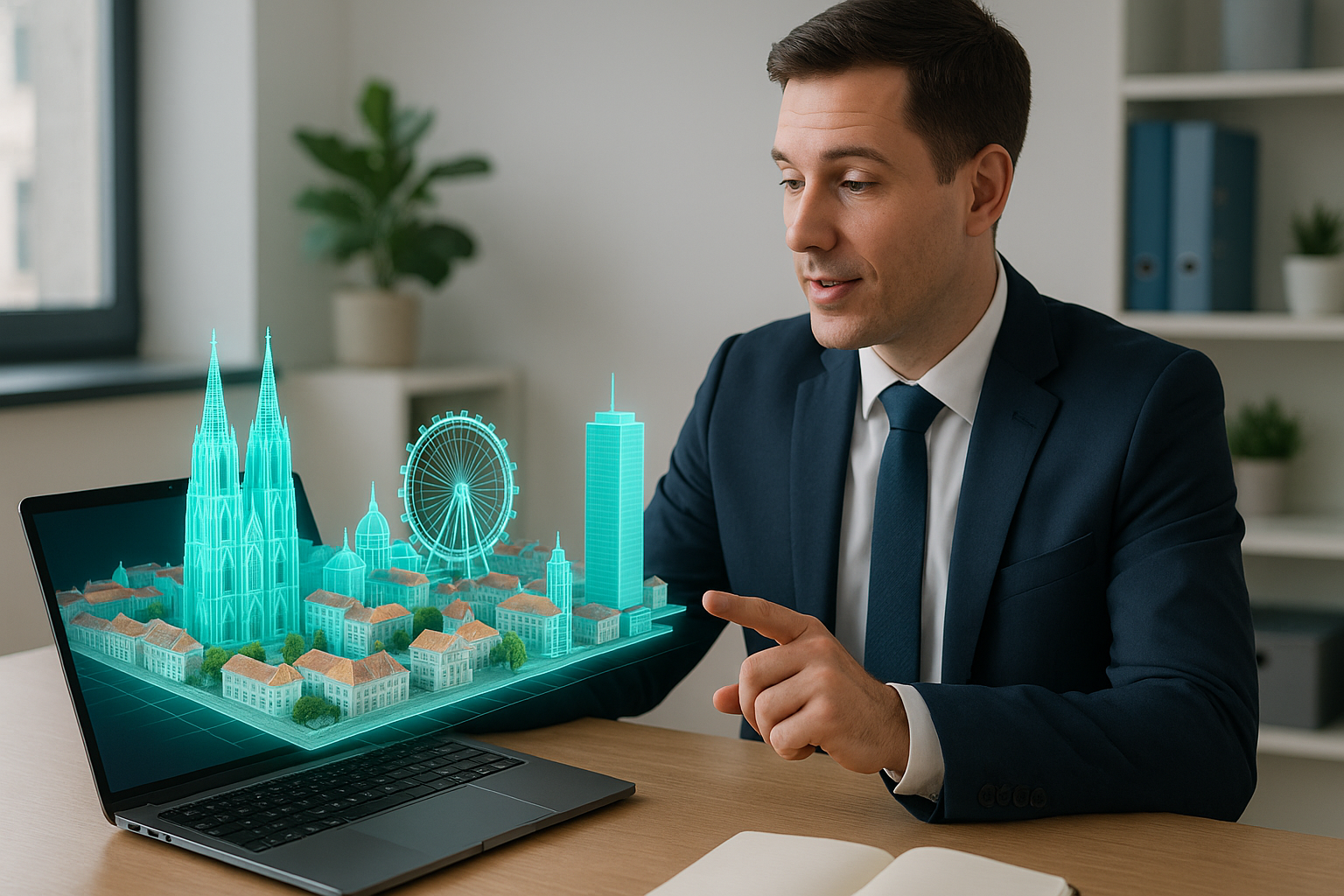 Comercial presentando un gemelo digital turístico para vender destino gemelo digital